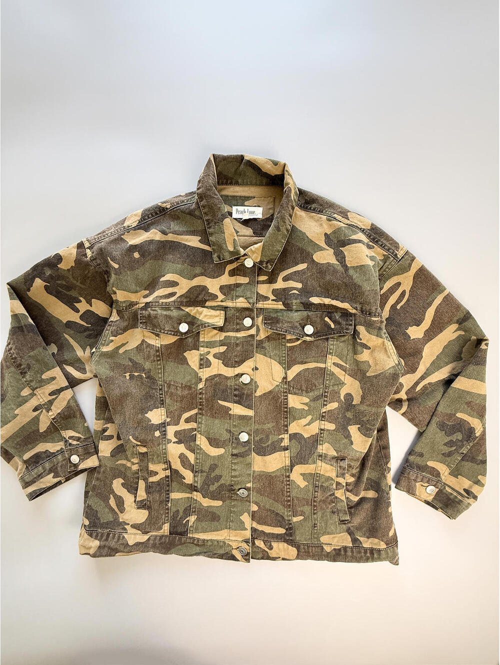 Camo Denim Jacket, Camouflage Trucker Jacket, Utility Jacket, Military Jacket L
